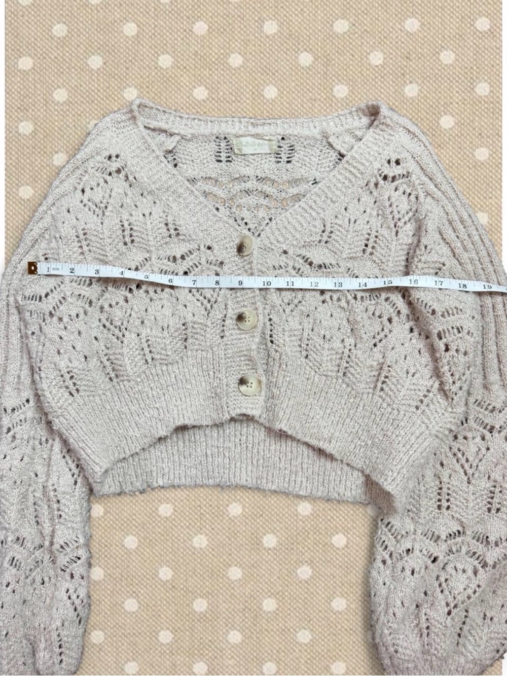 Altar'd State Taupe Openwork V‑Neck Cropped Cardigan - Picture 5 of 7